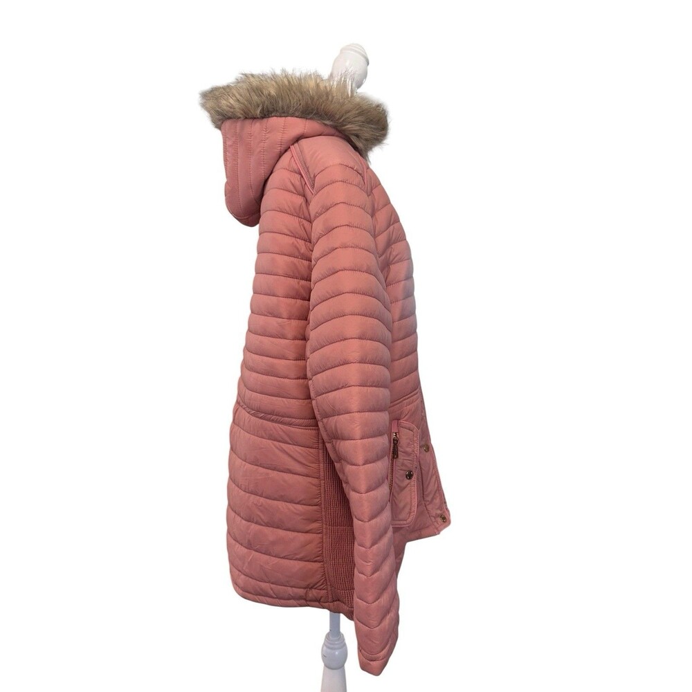 HanTon Women’s 2XL Dusty Rose Pink Quilted Puffer Parka Faux Fur Hood Coat - Picture 3 of 11